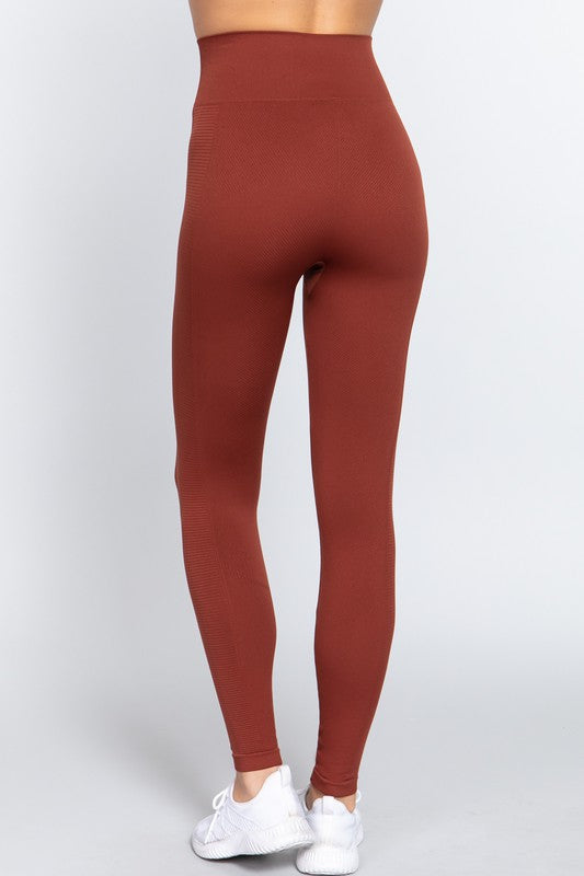 WAIST BAND SEAMLESS RIB LEGGINGS - FashionJOA
