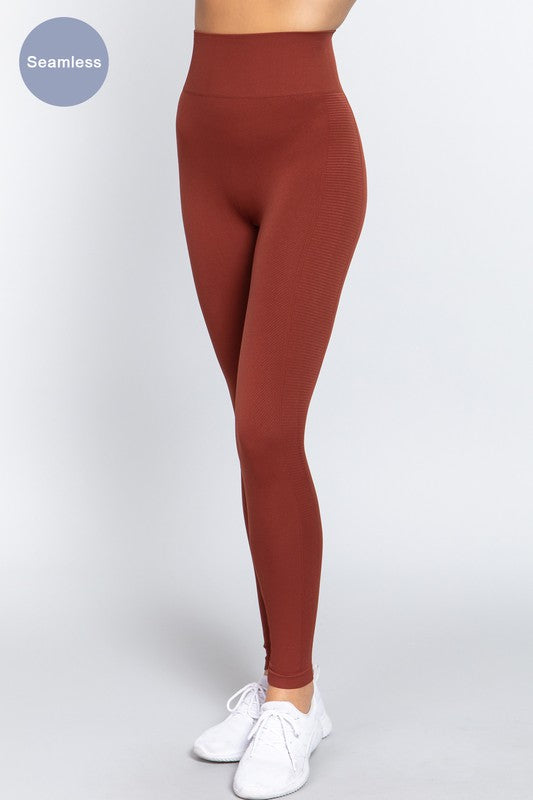 WAIST BAND SEAMLESS RIB LEGGINGS - FashionJOA