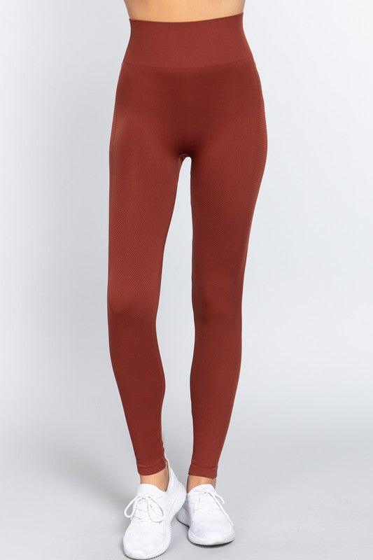 WAIST BAND SEAMLESS RIB LEGGINGS - FashionJOA