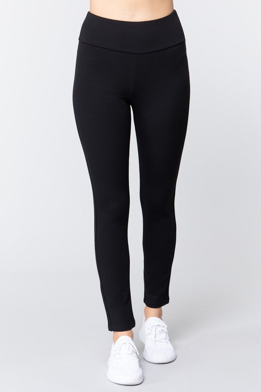 WAIST BAND LONG PONTE PANTS - FashionJOA