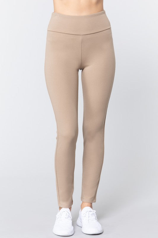 WAIST BAND LONG PONTE PANTS - FashionJOA