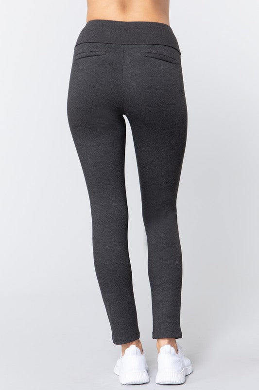 WAIST BAND LONG PONTE PANTS - FashionJOA
