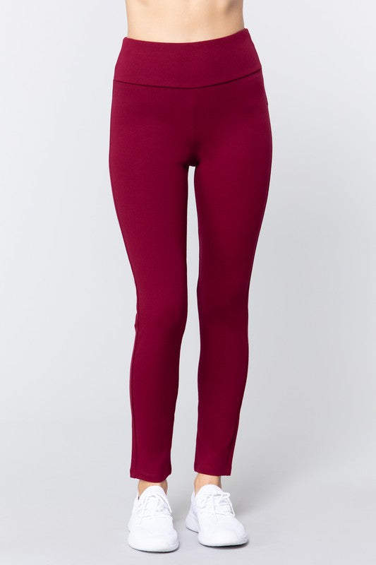 WAIST BAND LONG PONTE PANTS - FashionJOA