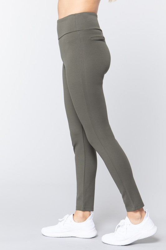 WAIST BAND LONG PONTE PANTS - FashionJOA