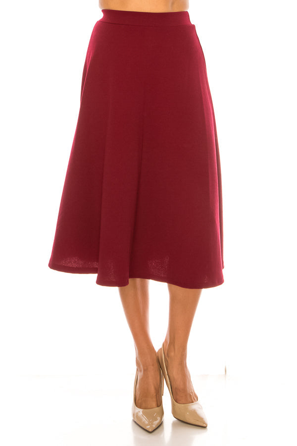 Solid high waisted A-line midi skirt - FashionJOA