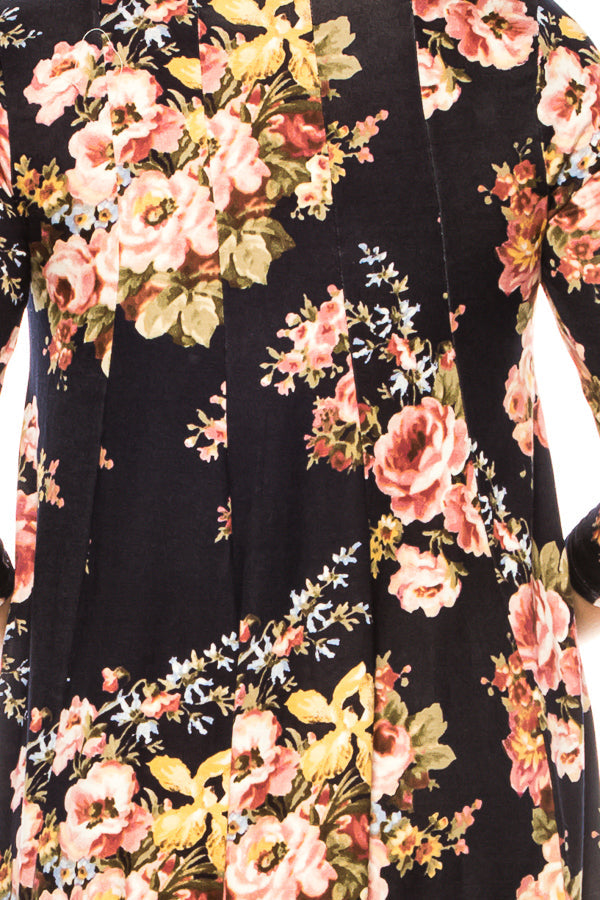 Paneled, floral print, a-line midi dress - FashionJOA