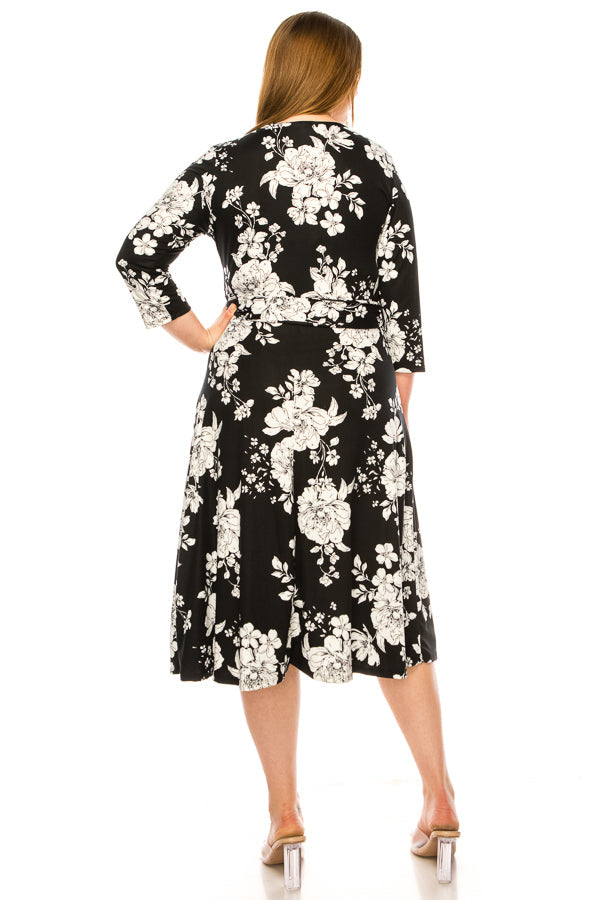 Plus size floral print faux wrap dress - FashionJOA