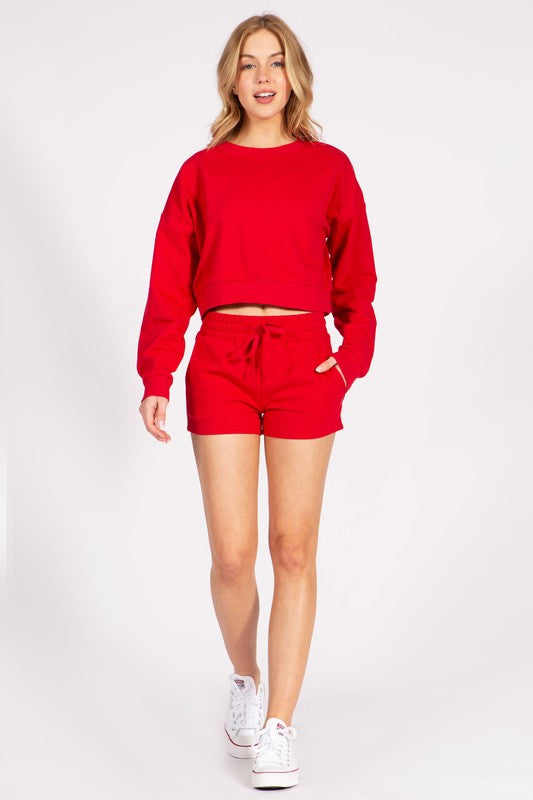 Cropped French Terry Pullover Crewneck Sweatshirt FashionJOA