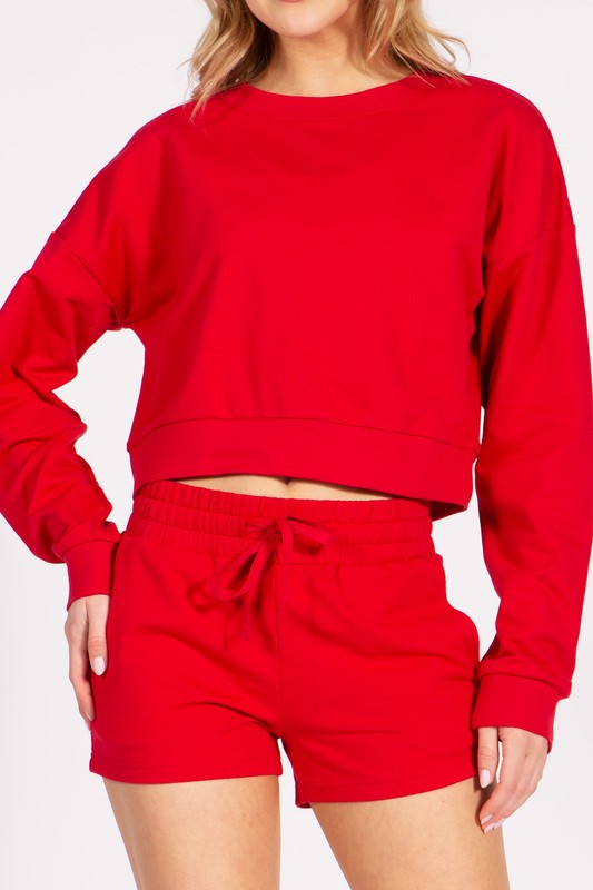 Cropped French Terry Pullover Crewneck Sweatshirt FashionJOA