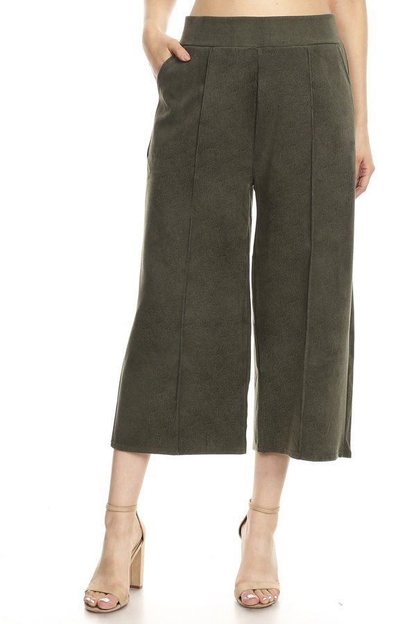 Faux suede, cropped high waisted pants in a loose fit FashionJOA