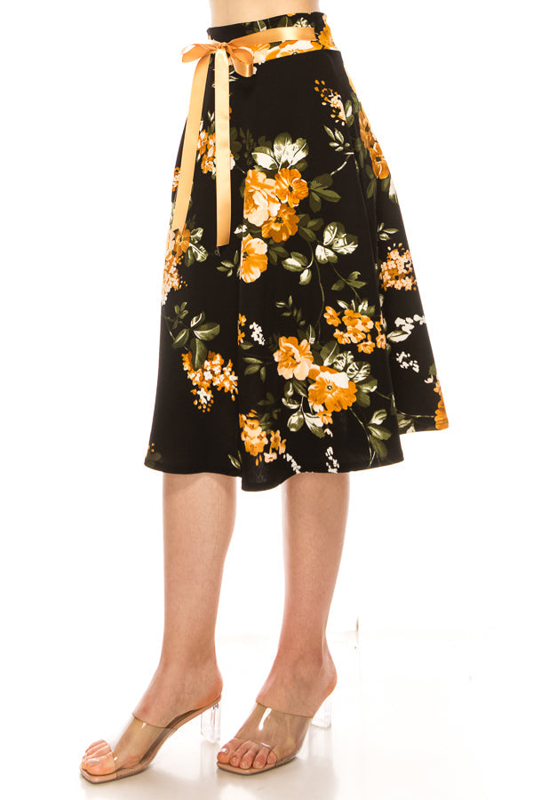 Floral print A-line knee length skirt FashionJOA