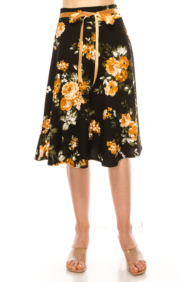 Floral print A-line knee length skirt FashionJOA