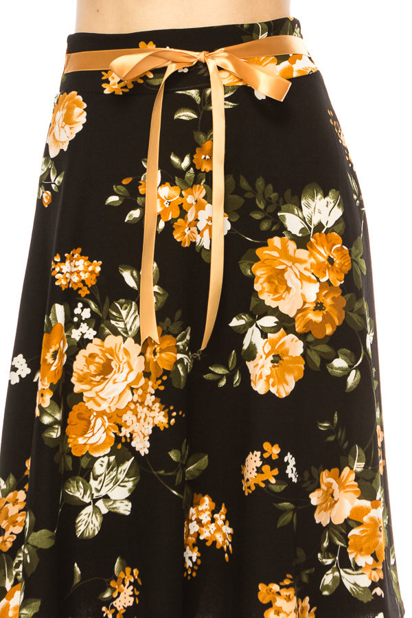 Floral print A-line knee length skirt FashionJOA