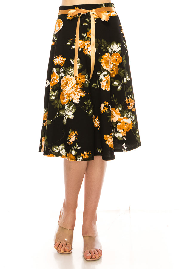 Floral print A-line knee length skirt FashionJOA