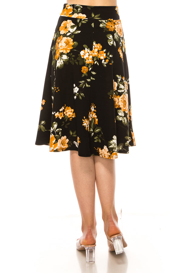 Floral print A-line knee length skirt FashionJOA