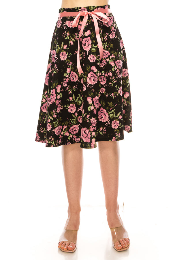 Floral print, A-line, knee length skirt FashionJOA