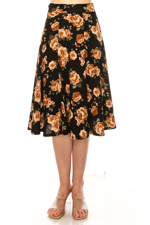 Floral print, A-line midi skirt FashionJOA