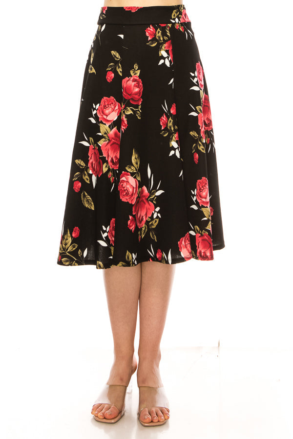 Floral print, A-line midi skirt FashionJOA