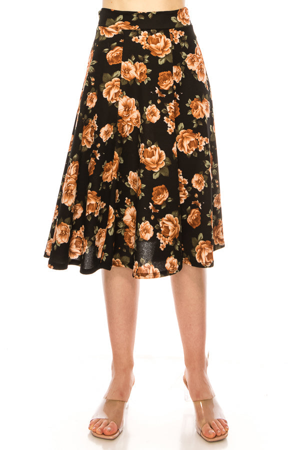 Floral print, A-line midi skirt FashionJOA