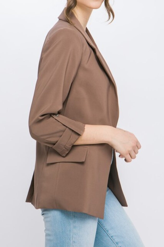 Women's Woven Solid 3/4 Sleeve Blazer - FashionJOA