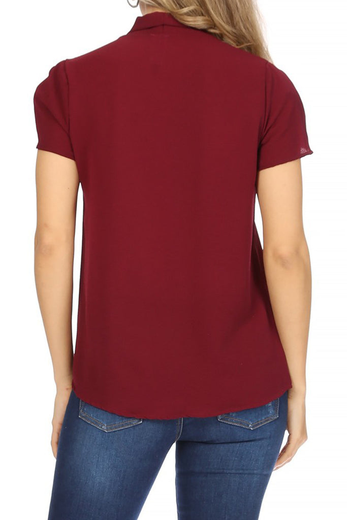 Women's Casual Petal Sleeve Bow Tie Neck Short Sleeve Blouse Top - FashionJOA