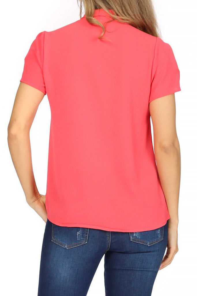 Women's Casual Petal Sleeve Bow Tie Neck Short Sleeve Blouse Top - FashionJOA