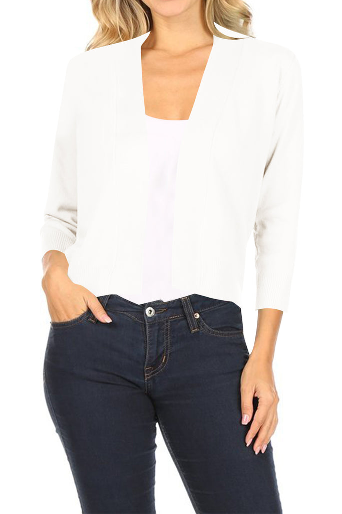 Women's Casual Lightweight Long Sleeves Open Front Office Wear Bolero Solid Cardigan - FashionJOA