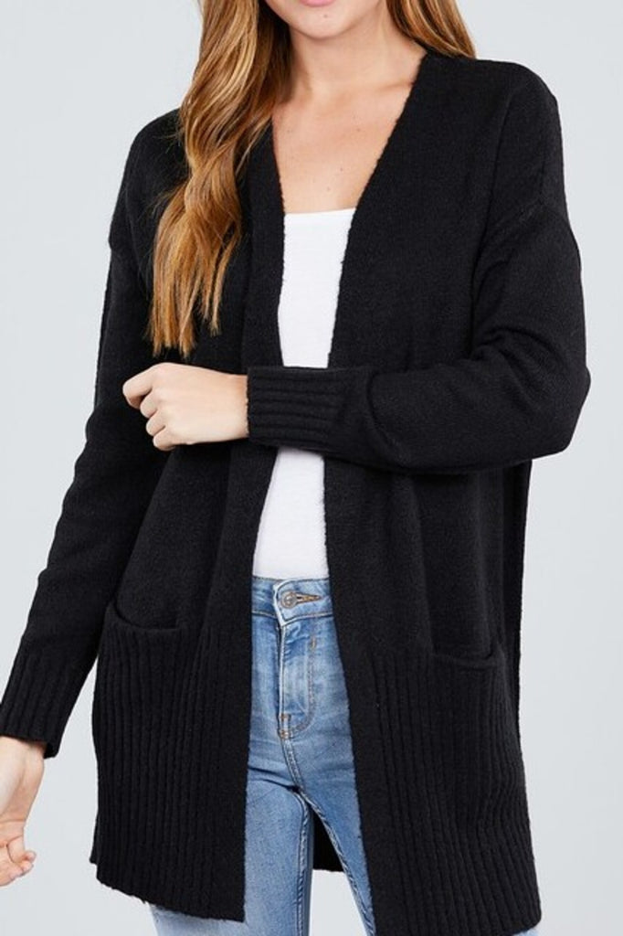 Women's Long sleeve open front swater cardigan with pocket - FashionJOA