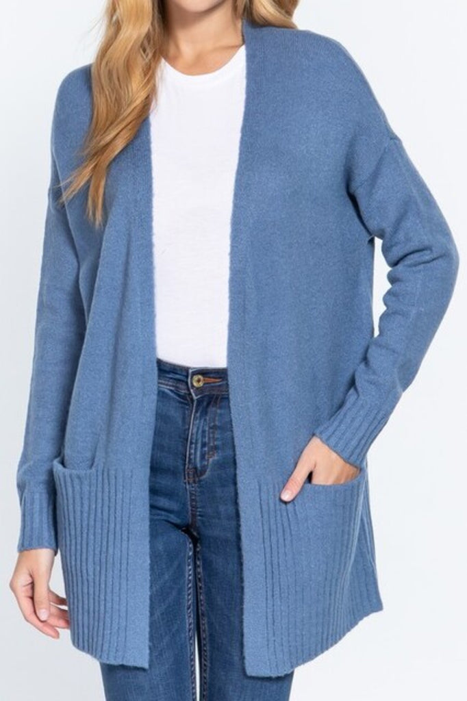 Women's Long sleeve open front swater cardigan with pocket - FashionJOA