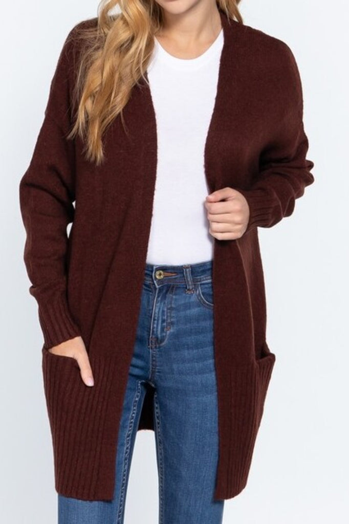 Women's Long sleeve open front swater cardigan with pocket - FashionJOA