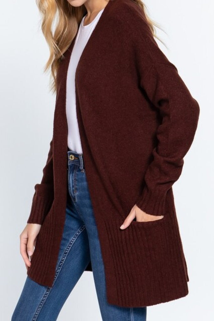 Women's Long sleeve open front swater cardigan with pocket - FashionJOA