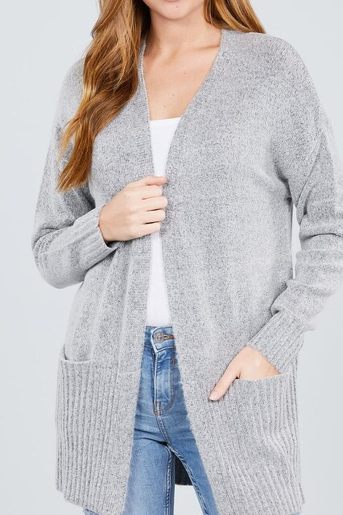 Women's Long sleeve open front swater cardigan with pocket - FashionJOA