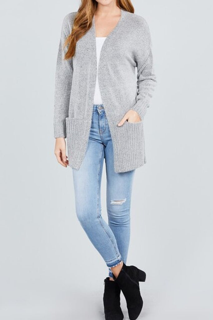 Women's Long sleeve open front swater cardigan with pocket - FashionJOA