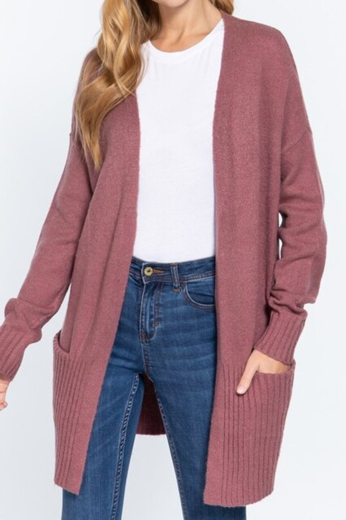 Women's Long sleeve open front swater cardigan with pocket - FashionJOA