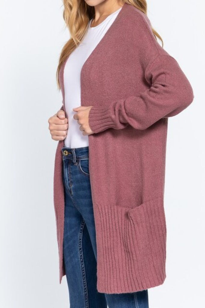 Women's Long sleeve open front swater cardigan with pocket - FashionJOA