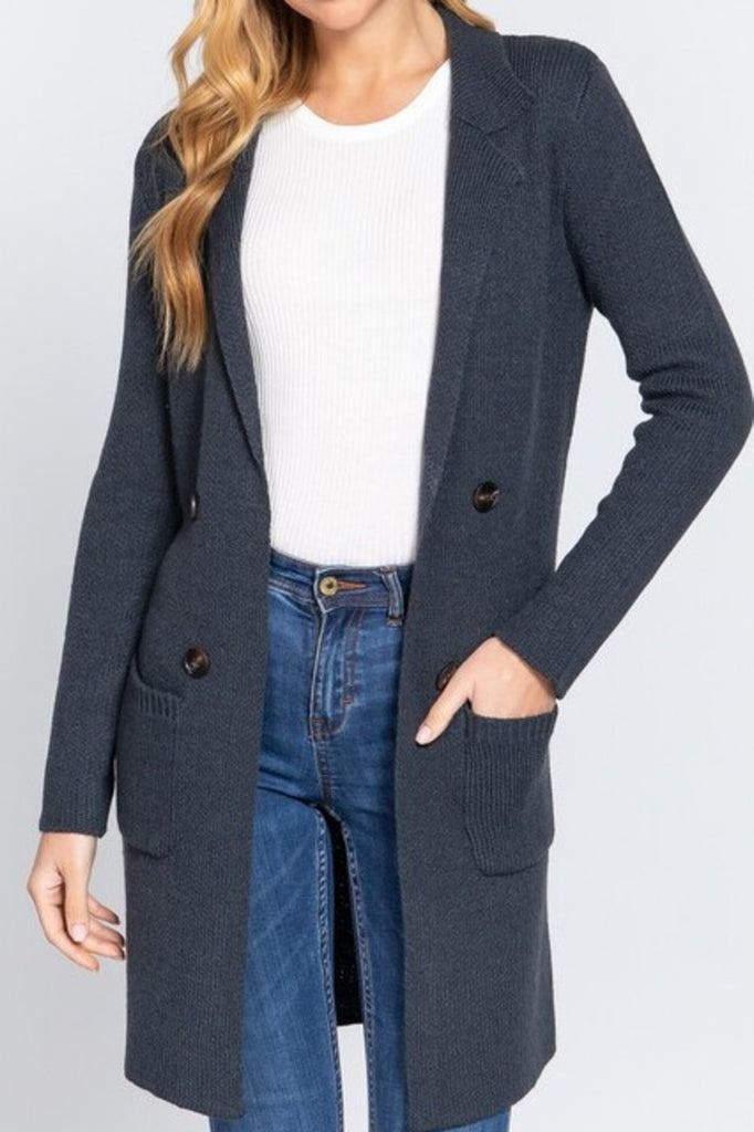 Women's Long sleeve notched collar sweater jacket - FashionJOA