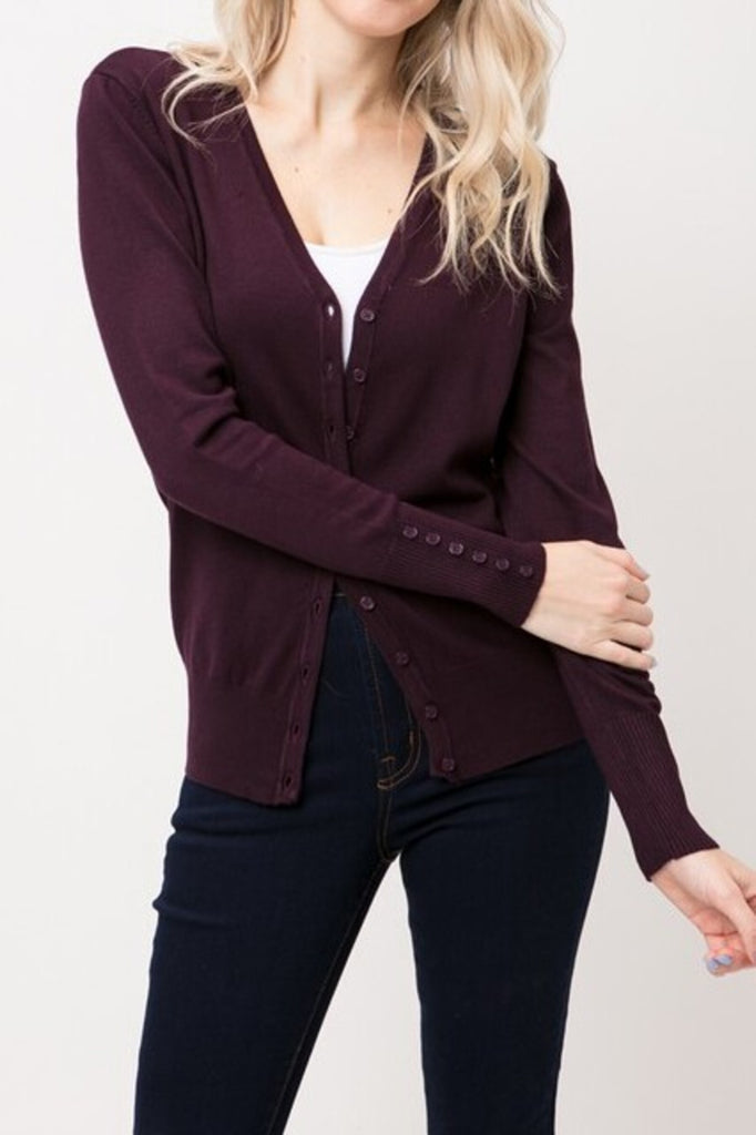 Women's Long sleeve button down V-neck cardigan - FashionJOA