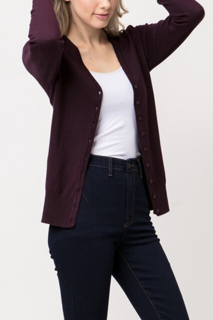 Women's Long sleeve button down V-neck cardigan - FashionJOA