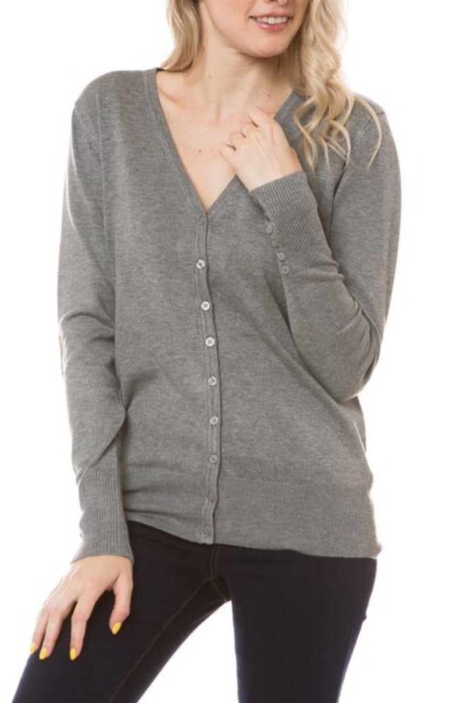 Women's Long sleeve button down V-neck cardigan - FashionJOA