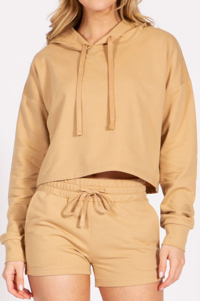 Women's Cropped French Terry Pullover Hoodie - FashionJOA