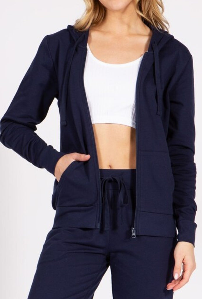 Women's Zip Up French Terry Hooded Jacket - FashionJOA