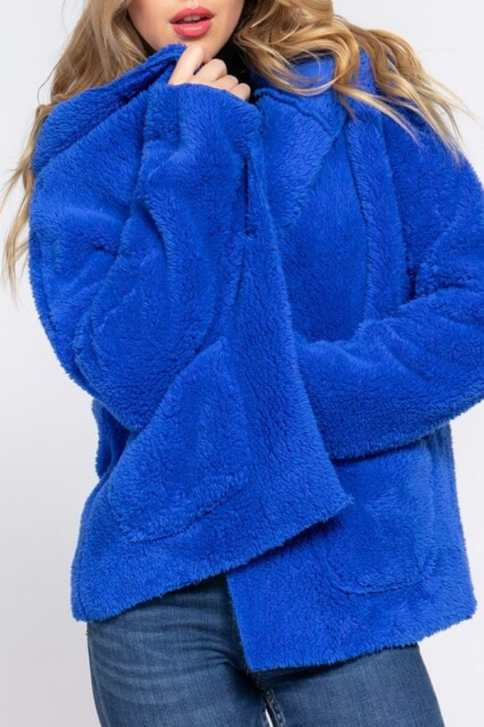 Women's Long dolman sleeve hoodie sherpa jacket - FashionJOA