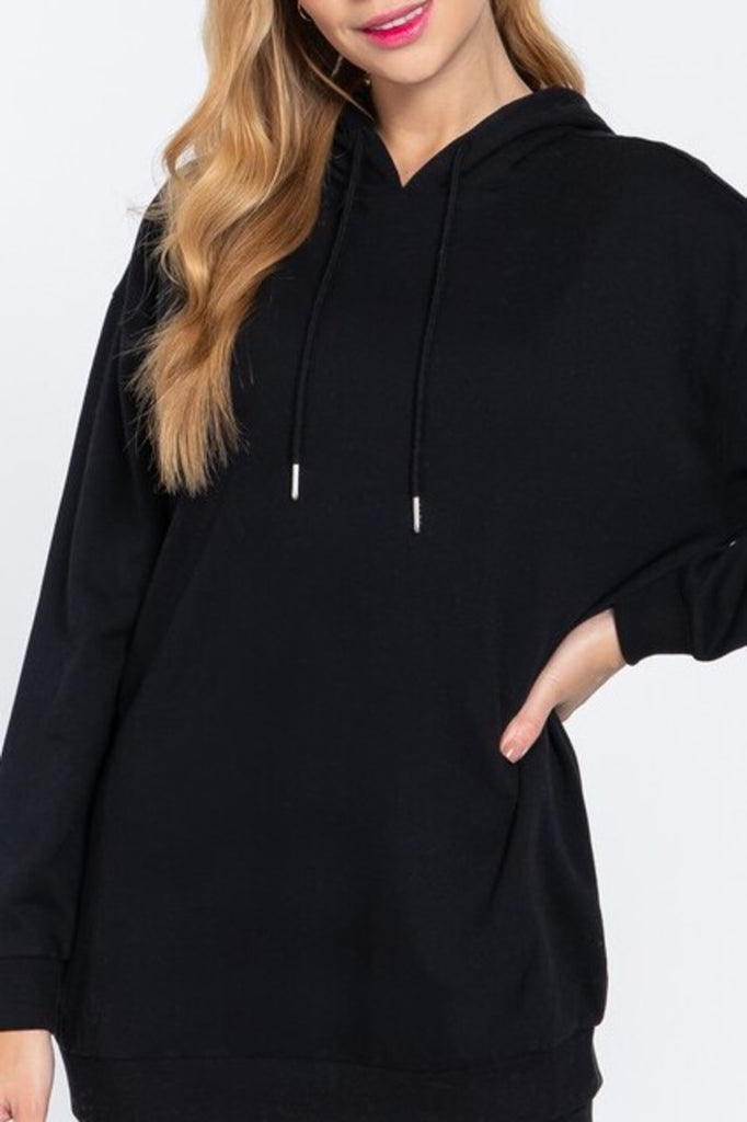 Women's Long sleeve inner brush oversized hoodie tunic top - FashionJOA