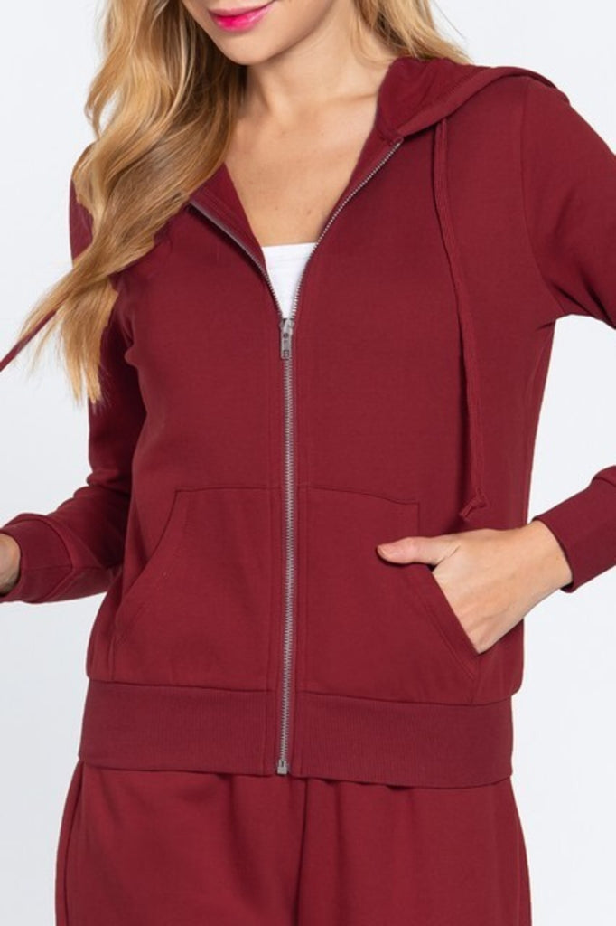 Women's Inner brushed fleece french terry long sleeve zip up hoodie jacket - FashionJOA