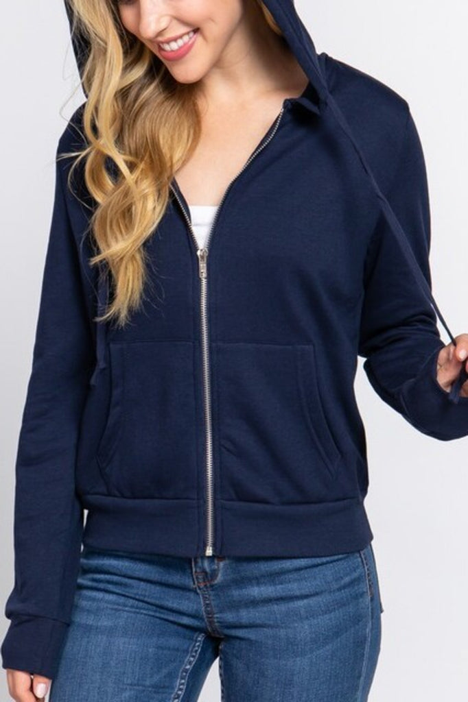 Women's Inner brushed fleece french terry long sleeve zip up hoodie jacket - FashionJOA