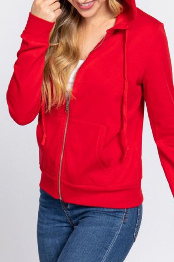 Women's Inner brushed fleece french terry long sleeve zip up hoodie jacket - FashionJOA