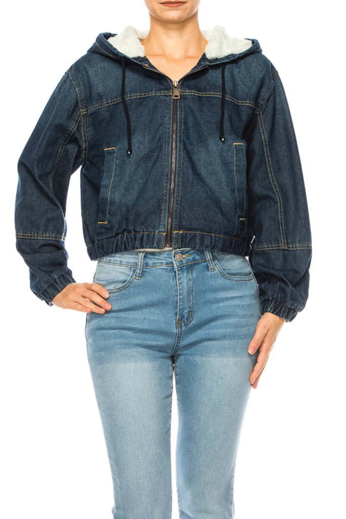 Women's Hooded denim jacket with fleece lining - FashionJOA