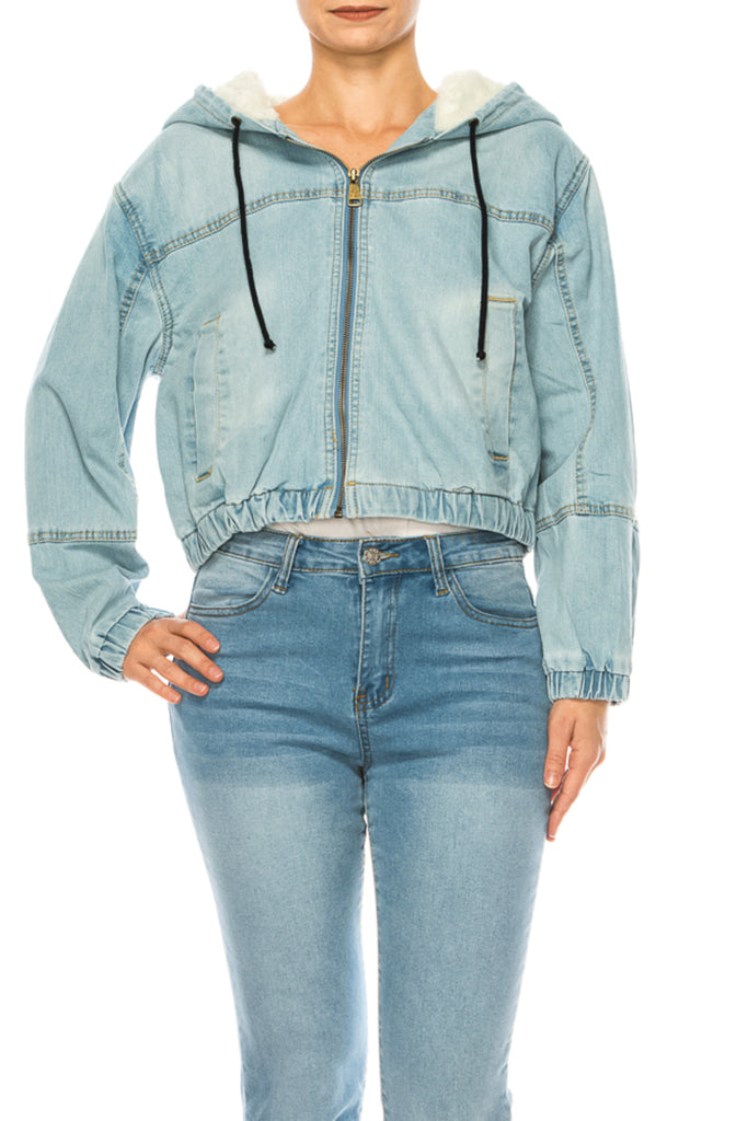 Women's Hooded denim jacket with fleece lining - FashionJOA