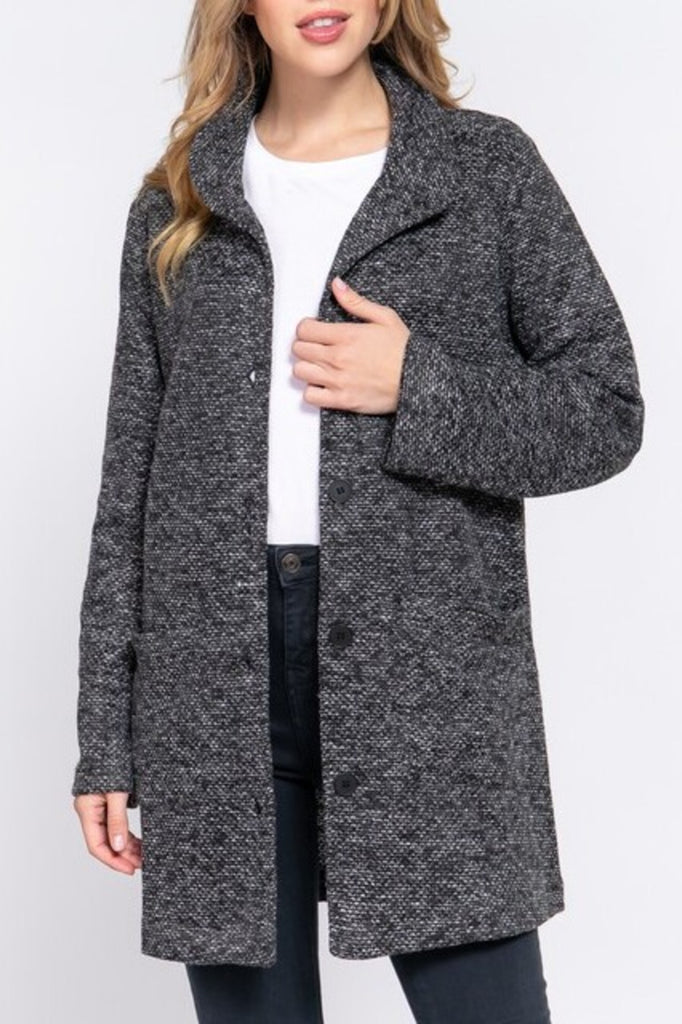 Women's Long sleeve high neck button down coat - FashionJOA