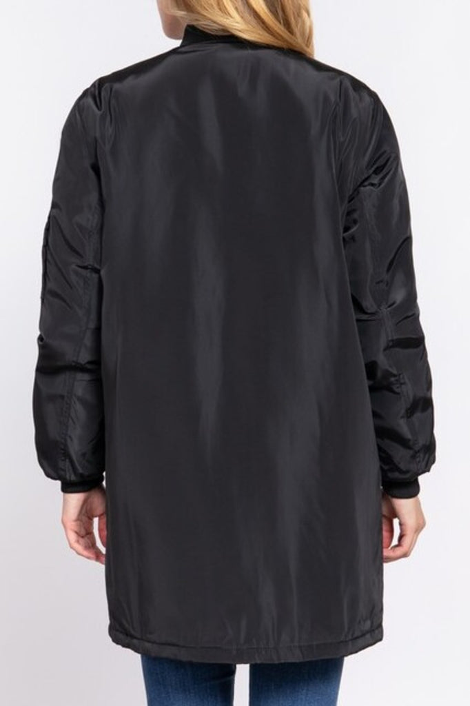 Women's Casual long bomber zip up jacket coat - FashionJOA